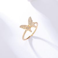 Simple Fashion Copper Plating 18k Gold Zircon Opening Butterfly Ring main image 1