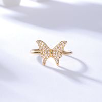 Simple Fashion Copper Plating 18k Gold Zircon Opening Butterfly Ring main image 3