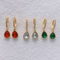 Fashion Color Crystal Copper Inlaid Zirconium Water Drop Pendant Ear Clip main image 5