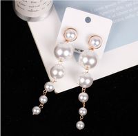 Fashion Geometric Large Small Pearls Long Tassel Beaded Eardrops main image 2