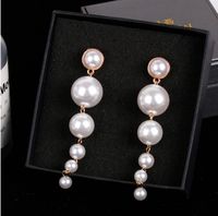 Fashion Geometric Large Small Pearls Long Tassel Beaded Eardrops sku image 1