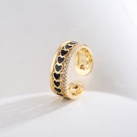 New Style Copper Plating 18k Gold Inlaid Zircon Dripping Oil Heart-shaped Open Ring main image 3