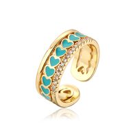 New Style Copper Plating 18k Gold Inlaid Zircon Dripping Oil Heart-shaped Open Ring sku image 3