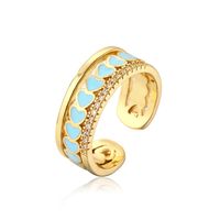 New Style Copper Plating 18k Gold Inlaid Zircon Dripping Oil Heart-shaped Open Ring sku image 4