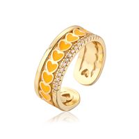 New Style Copper Plating 18k Gold Inlaid Zircon Dripping Oil Heart-shaped Open Ring sku image 5