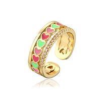 New Style Copper Plating 18k Gold Inlaid Zircon Dripping Oil Heart-shaped Open Ring sku image 6