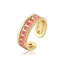 New Style Copper Plating 18k Gold Inlaid Zircon Dripping Oil Heart-shaped Open Ring sku image 7