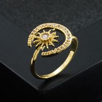 Fashion New Opening Adjustable Creative Star Moon Copper Plating 18k Gold Micro Zircon Ring main image 4