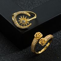 Fashion New Opening Adjustable Creative Star Moon Copper Plating 18k Gold Micro Zircon Ring main image 6