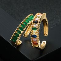 Fashion New Copper-plated Gold Color Zircon Opening Rainbow Ring main image 1