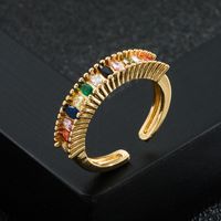 Fashion New Copper-plated Gold Color Zircon Opening Rainbow Ring main image 5