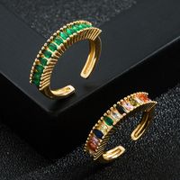 Fashion New Copper-plated Gold Color Zircon Opening Rainbow Ring main image 4