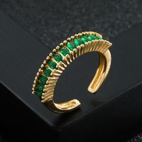 Fashion New Copper-plated Gold Color Zircon Opening Rainbow Ring main image 3
