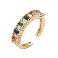 Fashion New Copper-plated Gold Color Zircon Opening Rainbow Ring main image 2