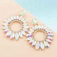 Fashion Large Alloy Inlaid Glass Drill  Hollowed-out Flower-shaped Earrings Wholesale main image 3