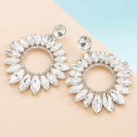 Fashion Large Alloy Inlaid Glass Drill  Hollowed-out Flower-shaped Earrings Wholesale sku image 1