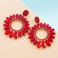 Fashion Large Alloy Inlaid Glass Drill  Hollowed-out Flower-shaped Earrings Wholesale sku image 2