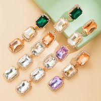 Fashion  Alloy Diamond Square Glass Drill Long  Colorful Crystals Earrings main image 6