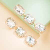 Fashion  Alloy Diamond Square Glass Drill Long  Colorful Crystals Earrings main image 5