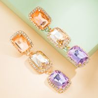 Fashion  Alloy Diamond Square Glass Drill Long  Colorful Crystals Earrings main image 4