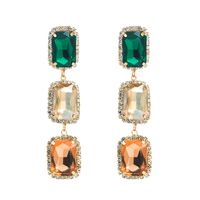 Fashion  Alloy Diamond Square Glass Drill Long  Colorful Crystals Earrings main image 2
