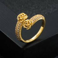 Fashion New Opening Adjustable Creative Star Moon Copper Plating 18k Gold Micro Zircon Ring sku image 1