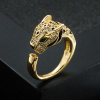 Fashion Leopard Head 18k Gold Plating Zircon  Open Copper Ring main image 5
