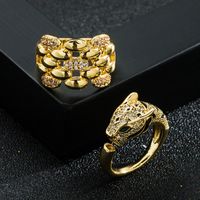 Fashion Leopard Head 18k Gold Plating Zircon  Open Copper Ring main image 2