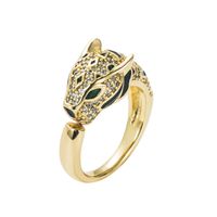 Fashion Leopard Head 18k Gold Plating Zircon  Open Copper Ring main image 4