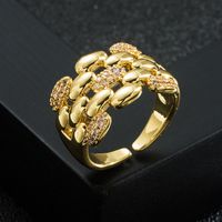 Fashion Leopard Head 18k Gold Plating Zircon  Open Copper Ring main image 3