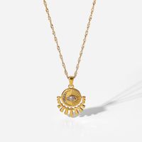 Simple 18k Gold Plated Stainless Steel Oval Zircon Eye Pendant Necklace main image 3