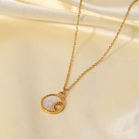 Fashion Stainless Steel 18k Gold Plated Round White Shell Moon Necklace main image 6