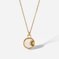 Fashion Stainless Steel 18k Gold Plated Round White Shell Moon Necklace main image 4