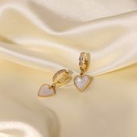 Fashion 14k Gold Plated Inlaid Zirconium Heart-shaped White Shell Pendant Earrings main image 1
