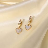 Fashion 14k Gold Plated Inlaid Zirconium Heart-shaped White Shell Pendant Earrings main image 6