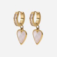 Fashion 14k Gold Plated Inlaid Zirconium Heart-shaped White Shell Pendant Earrings main image 4