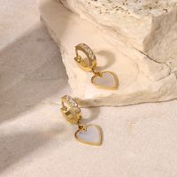 Fashion 14k Gold Plated Inlaid Zirconium Heart-shaped White Shell Pendant Earrings main image 5