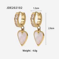 Fashion 14k Gold Plated Inlaid Zirconium Heart-shaped White Shell Pendant Earrings sku image 1