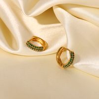 New Style 18k Gold Plated Green Zircon Stainless Steel Earrings main image 2