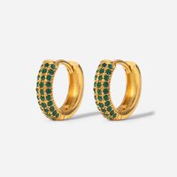 New Style 18k Gold Plated Green Zircon Stainless Steel Earrings main image 6