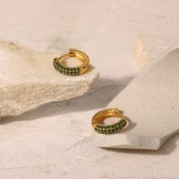 New Style 18k Gold Plated Green Zircon Stainless Steel Earrings main image 5