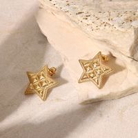 Retro Style Stainless Steel 14k Gold Plated Pentagram Stud Earrings main image 2