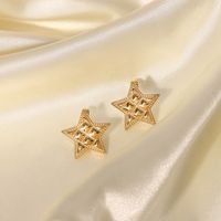 Retro Style Stainless Steel 14k Gold Plated Pentagram Stud Earrings main image 6