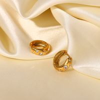 New Style White Cubic Zirconia Stainless Steel 18k Gold Plated Ring-shaped Earrings main image 2