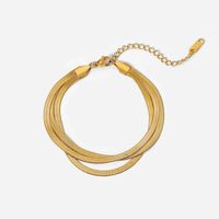 Simple Three-layer Flat Snake Bone Chain 18k Gold Plated Stainless Steel Bracelet main image 3