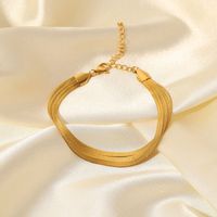 Einfache Drei-schicht Flache Schlange Knochen Kette 18k Gold Überzogene Edelstahl Armband main image 5