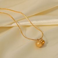 Fashion Stainless Steel 18k Gold Plated Frosted Round Glossy Ball Pendant Necklace main image 5
