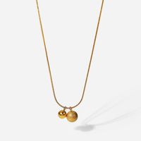 Fashion Stainless Steel 18k Gold Plated Frosted Round Glossy Ball Pendant Necklace main image 4