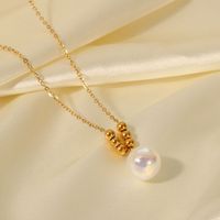 Simple Stainless Steel 18k Gold Plated Bead Pearl Necklace main image 5