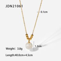 Simple Stainless Steel 18k Gold Plated Bead Pearl Necklace sku image 1